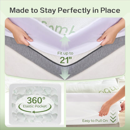 King Bamboo Cooling 4 Inch Dual Layer Memory Foam Mattress Topper with 2 Inch Gel Memory Foam & 2 Inch Pillow Top Mattress Pad for Pressure Relief, Rolled Separately for Faster Expansion