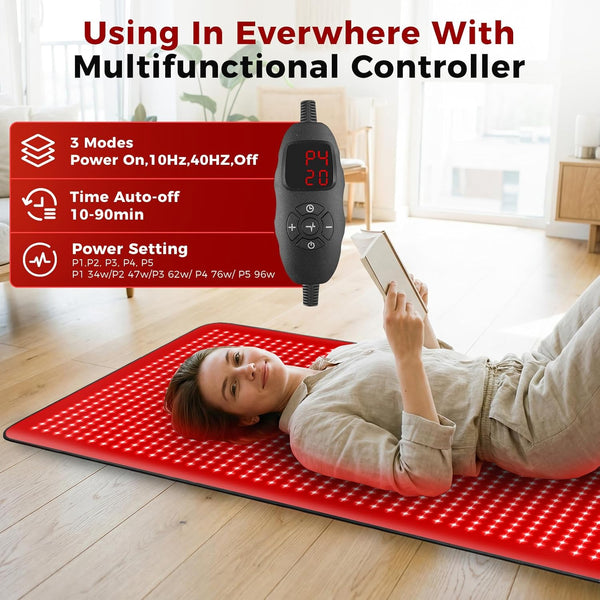 Full Body Red Light Therapy Mat, 2In1 Leds (660Nm& 850Nm) Red Light Therapy Blanket, 76.8” X 33.4” Premium Material, Adjustable Timer & Intensity