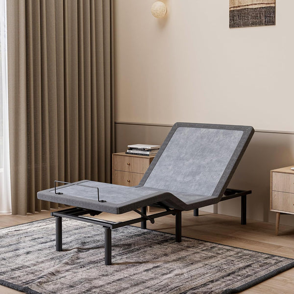 Adjustable Bed Frame Smart Bed Twin XL - Upholstered Bed Base with Massage, Wireless Remote, Ergonomic Foot&Head Incline, Zero Gravity, Dual USB Ports, under Bed Light, 3100 Series Grey