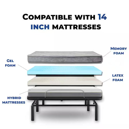 Black, Twin XL, Height Electric Adjustable Bed Frame Base with Wireless Remote Control