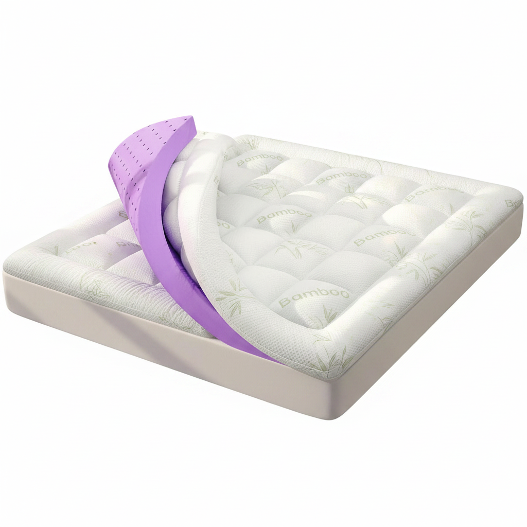 King Bamboo Cooling 4 Inch Dual Layer Memory Foam Mattress Topper with 2 Inch Gel Memory Foam & 2 Inch Pillow Top Mattress Pad for Pressure Relief, Rolled Separately for Faster Expansion